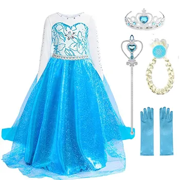 Рокли на Елза за момичета, дрехи за детска костюмированного представяне, рокля на принцеса Анна, Празнична рокля на Снежна кралица, детски костюми за рождения Ден на Рапунцел