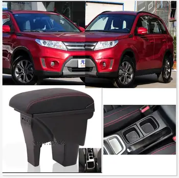 2014-2018 За Suzuki Vitara Подлакътник Кутия Централна Магазин За Съхранение на Съдържанието на Двупластова Модификация на Автомобила Вътрешен Прибиращ се USB