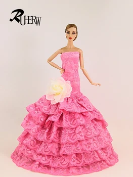 2023, Ново розова рокля на принцеса с риба опашка, дрехи за Барби кукли + безплатен подарък (4 чифта обувки)