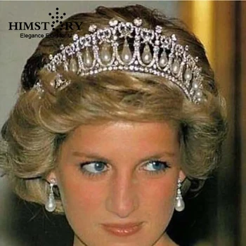 Himstory Класическа Короната на принцеса Даяна с Кристали и Перли За Младоженци, Сватбени Диадеми, Аксесоари за коса, Бижута