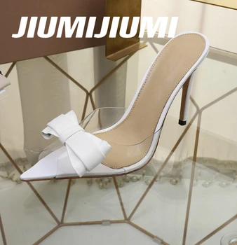 JIUMIJIUMI/ най-Новите Летни Дамски Чехли от PVC с остри пръсти на тънък ток, Дамски Чехли с пеперуда, Джапанки Morden, Дизайнерски Zapatos De Mujer