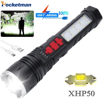 Led фенерче XHP50 с високо люменом, зареждащи USB-светлини Type-C, Водоустойчив фенер с телескопическим увеличение, фенерче SOS