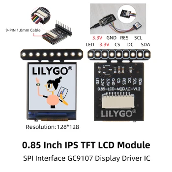 LILYGO® T-0,85 Инчов LCD модул GC9107 Пълноцветен Дисплей IPS 128*128 Екран Такса развитие PH1.0mm Държач на кабела За Arduino