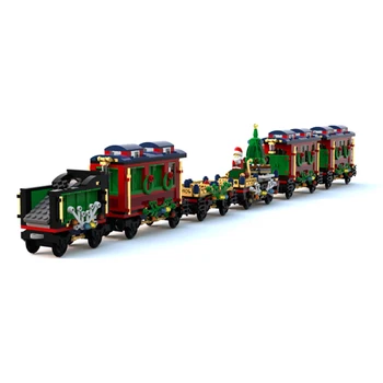 MOC Творчески комплекти модели на Коледните влакове, строителни тухли, Играчка Град, Зимен селски влак, Дядо Коледа, играчки със собствените си ръце, за деца, подаръци