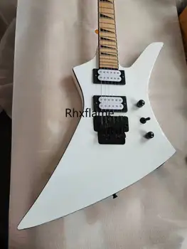 Rhxflame X Series Kelly KEX Бяла Електрическа китара Blakc Body Подвързване с 24 Гигантски Измъчва и вложки Sharkfin Floyd Rose Tremolo Bridge