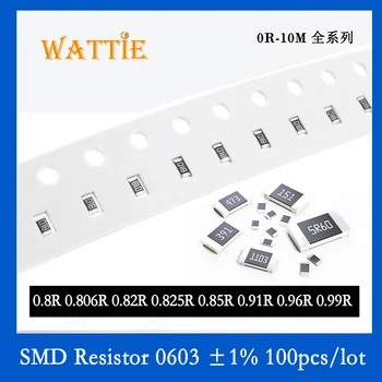 SMD резистор 0603 1% 0.806 R 0.82 R 0.825 R 0.85 R 0.91 R 0.96 R 100 бр./лот микросхемные резистори 1/10 W 1.6 мм * 0.8 мм с ниска стойност на съпротива