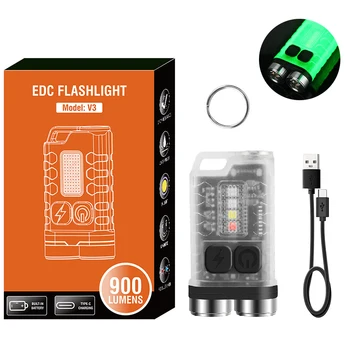 V3 EDC Фенерче Ключодържател Светлината 900 Лумена Ръчен Преносим Супер Ярък TYPE-C USB Порт За Зареждане на Авариен Работен Лампа За Къмпинг