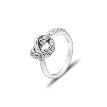 Автентични пръстени от Сребро 925 проба с прозрачен фианитным възел във формата на сърце за жени, Сватбена Годежен пръстен, Бижута, подарък Bague Femme