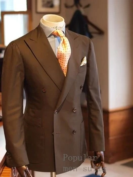 Британски костюм Homme, кафяви, мъжки костюми с ревера, Двубортный модерен Блейзър за младоженеца на сватбата, бала, Terno Masculino, 2 бр.