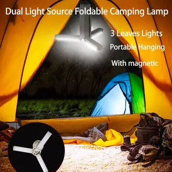 Двойна източник на светлина Кемпинговая лампа за Фенерче Сгъваеми 3 листа Преносими висящи осветителни тела, Градинска туристическа палатка LED силен прожектор