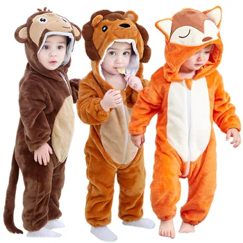 Детски гащеризон с животни, Фланелевый костюм С качулка за лисици/лъв/тигър, Гащеризон за Cosplay, новородени, Зимна топла пижама