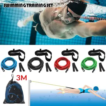 Еластичен колан с Регулируема Съпротива за тренировка по плуване с дължина от 3 М, Симулатор за плуване, Защитен Пояс за Плуване, Въже за плуване, Еластична лента Веревочная