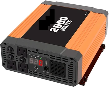Инвертор мощност от 2000 W, 3 контакта ac автомобилен преобразувател на постоянен ток от 12 В до 110 vac, 2.1 A USB инвертор