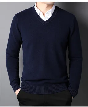 Класически Пуловер с V-образно деколте от смес от памук 2023, Мъжки Пуловер, Есенно-Зимния Работен ден за ден Универсален Вязаный Жилетка, Джърси Hombre