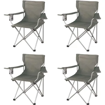 Класически сгъваем туристически столове с мрежесто подстаканником, пакет от 4, 32,10x19,10x32,10 инча, плажни столове