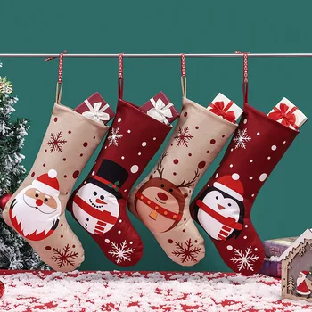 Коледни Чорапи с Анимационни Дядо Коледа, Снеговиком, Лосем, Принтом Пингвин, Коледни чорапи, Подаръчен пакет, Окачване под формата на елхи, Весела Коледа