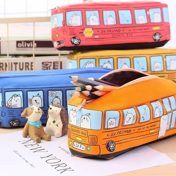 Креативен Cartoony Училищен Автобус с Голям Капацитет, Скъпа Чанта За Моливи, Детски Подарък, Офис и Ученически Принадлежности, Кутия за Моливи, Канцеларски материали