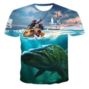 Лятна мъжка риза за риболов в открито с 3D печат, Ежедневни мъжки тениски с къс ръкав, лято 2023 г.