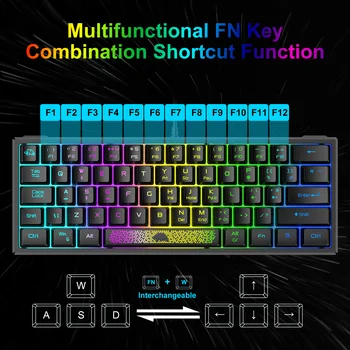 Механична клавиатура RGB 62 Клавишите, жичен детска клавиатура с led подсветка, вграден в няколко светлинни ефекти K61