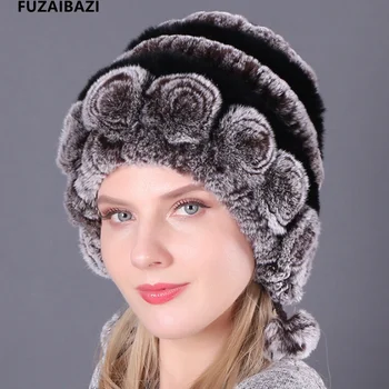 Моден тренд 2023 година, водене жив топлина Защита на ушите, Зимни плетени калъф за шапки, Плетени шапка от кожа заек Рекс, дамски шапчица-бини, Нова Gorra