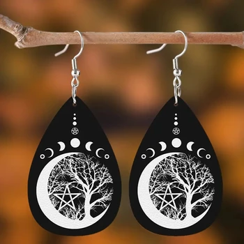 Модерни и креативни черно-бели обеци от кожата под формата на лунната дърво под формата на подаръци на нова година парти
