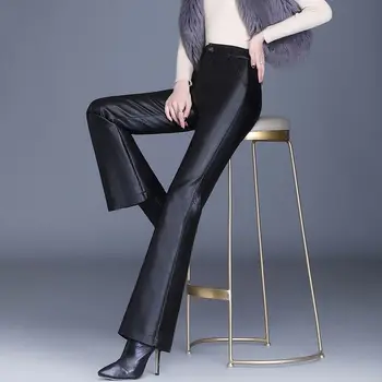 Модни Кожени Обикновен Дамски панталони Есен-Зима 2023, Нова Реколта Широки прави панталони с висока талия, Модерни Панталони T613