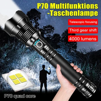 Мощен 4000 Лумена Фенерче P70 LED Факел Телескопична фокусиране Toch 3 режима на Хранене лампи от живот на батерията 2 * 26650 за Къмпинг и туризъм
