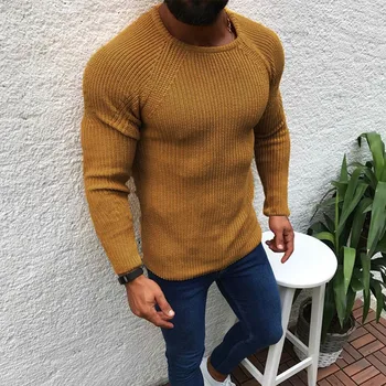 Мъжката Есенно-зимния прост тънък пуловер, модерен обикновен пуловер с дълги ръкави, ретро оборудвана приятелка