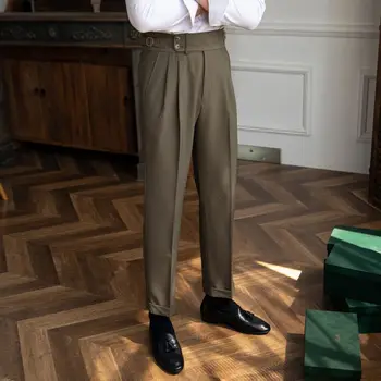 Нов бизнес Всекидневни костюми, панталони, Мъжки Обикновена Директни офис панталони с висока талия, костюмът е в класически стил, Дълги панталони, Плюс Размера на P24
