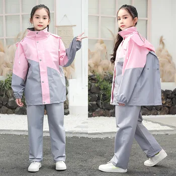 Нова Водоустойчив яке ŌWarawa в разрезном стил, детски дъждобран, непромокаеми панталони, костюм за начално и средно училище