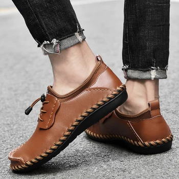 Нова мъжка кожена ежедневни обувки, удобни висококачествена и модерна мека мъжка Класическа нескользящая обувки на равна подметка, Тенденцията в мокасини