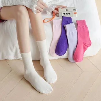 Нови 2 чифта женски чорапи със средна дължина, пролетно-есенни сметана чорапи, Дамски модни обикновена чорапи, Дамски памучни чорапи