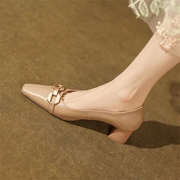 Новост 2023 г., Пролетно-Есенни дамски обувки-лодка с квадратни пръсти, Лоферы от естествена кожа, Дамски Удобни Обувки Zapatos De Mujer
