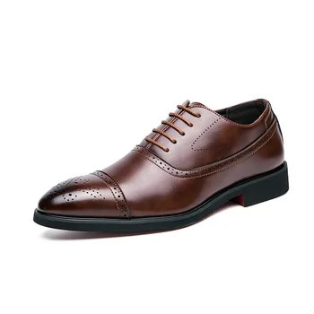 Обувки-oxfords за мъже, модерен бизнес ежедневни обувки за партита, празненства, светски Ретро-моделиране обувки с перфорации тип 