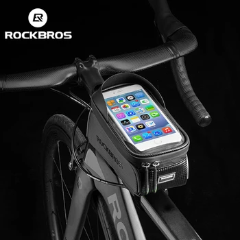 Официална чанта ROCKBROS, Велосипедна чанта на рамката с предната част на тръбата, Водоустойчива чанта за мобилен телефон с горната тръба, МТВ Велосипед, калъф за телефон със сензорен екран 6,0 см