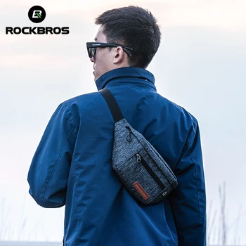 Поясная чанта ROCKBROS обем 1,5 л с няколко отделения за съхранение със защита от надраскване, Нагрудная чанта с Регулируема каишка, дизайн на отвора за слушалки, аксесоари за велосипед