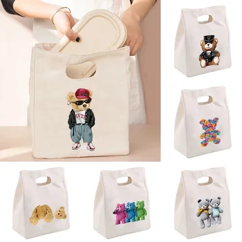 Преносима чанта за обяд, самозалепваща чанта, холщовая чанта-тоут с мечка, Корейски чанти за пазаруване Sylte, Лесна чанта за малки неща, Детска чанта за пикник 2023