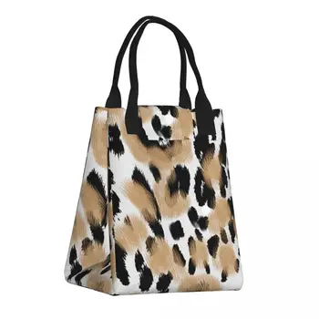 Преносима чанта за обяд, чанта-хладилник, Удобна чанта-тоут за обяд с леопардовым принтом като животински