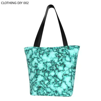Сладък принт, Тюркоаз, Мрамор, чанти за пазаруване, Преносима Холщовая чанта за пазаруване, чанта с абстрактен геометричен модел
