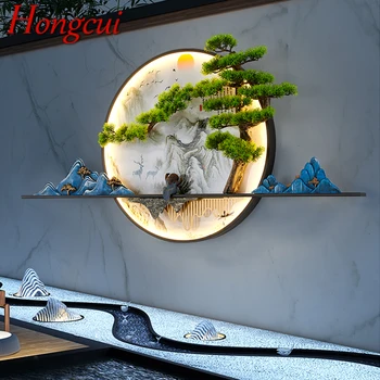 Слънчеви Стенни лампа Hongcui на открито, Творчески борова Кръгла пейзаж, Водоустойчив стенни картина, украса на вътрешния двор на вилата