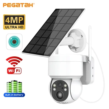 Слънчево помещение PEGATAH 1080P HD, Wifi, Безжични IP PTZ камери за видеонаблюдение с откриване на човек на открито, PTZ-камери със слънчев панел 7800 mah