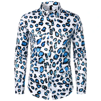 Тенденция мъжки клубна риза с леопардовым принтом 2023, Благородна риза с дълъг ръкав, Ежедневни риза за партита, риза Chemise Homme