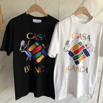Тениска с логото на тенис клуб Casablanca с цветни букви, Мъжки Дамски тениска Casa Blanca, Благородна вътрешна етикет, тениска с аниме Harajuku