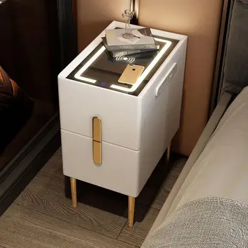Умна нощно шкафче с розетка за безжичното зареждане Лампи Модерен стил Спални Кухненски Шкафчета Многофункционален страничен шкаф