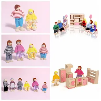 Цветни Кукли-хора, Семейна играчка, Подвижността на Ставите, Игри Къща, Дървена Кукла, Детски Дървен подарък, комплект Фигурки, Куклена къща